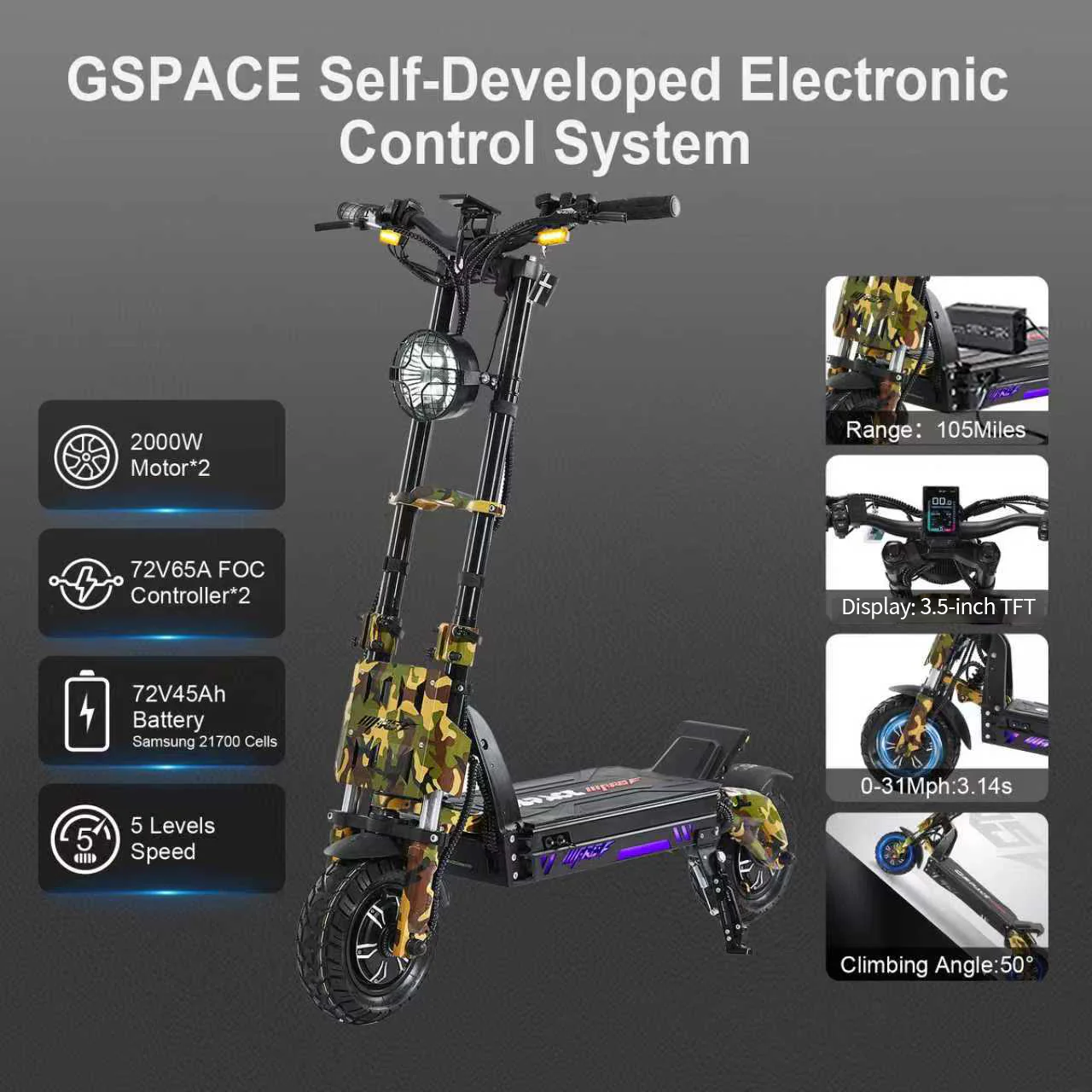 GSPACE Mars GTR Hyper Scooter Off-Road Electric Scooter - Image 7